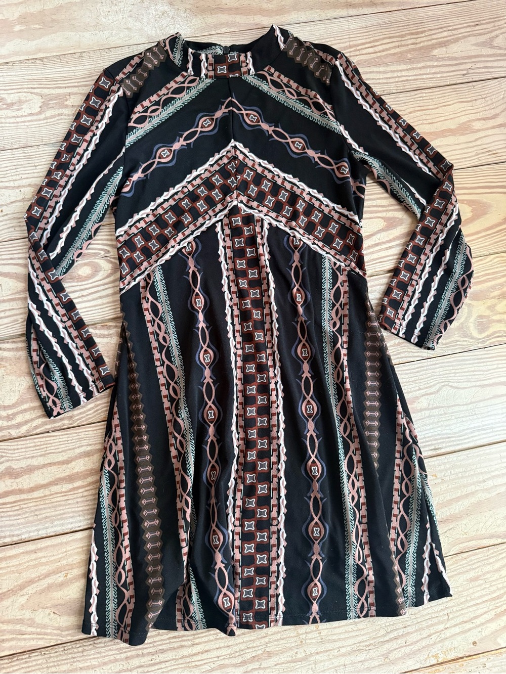 Free People Geometric Print Long Sleeve Mini Dress Size Small